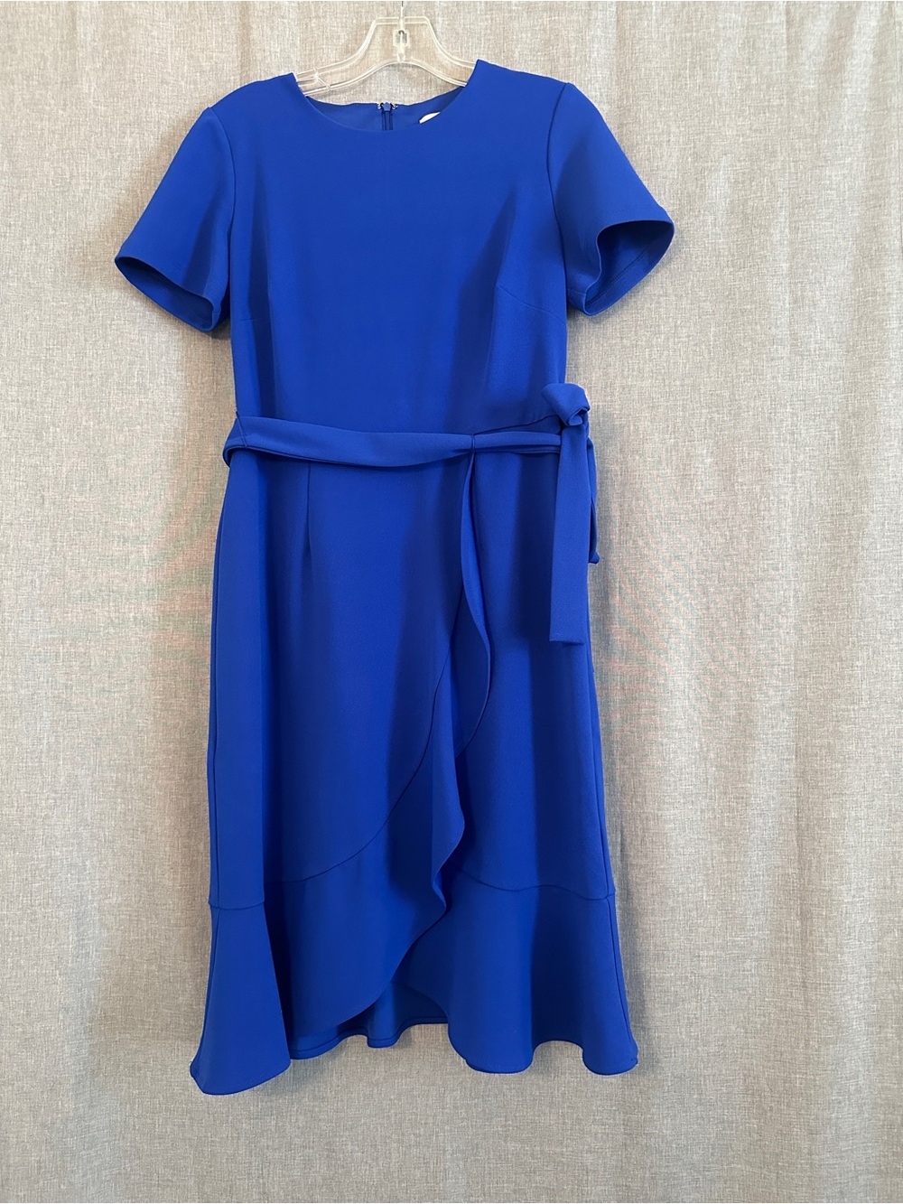 Shelby & Palmer Royal Blue Short-Sleeve Wrap-Style Belted Dress